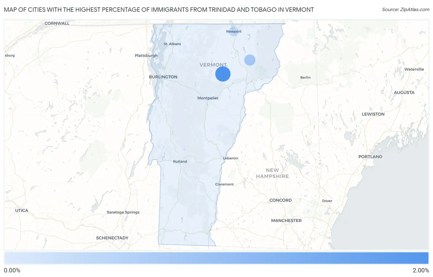 Cities with the Highest Percentage of Immigrants from Trinidad and Tobago in Vermont Map