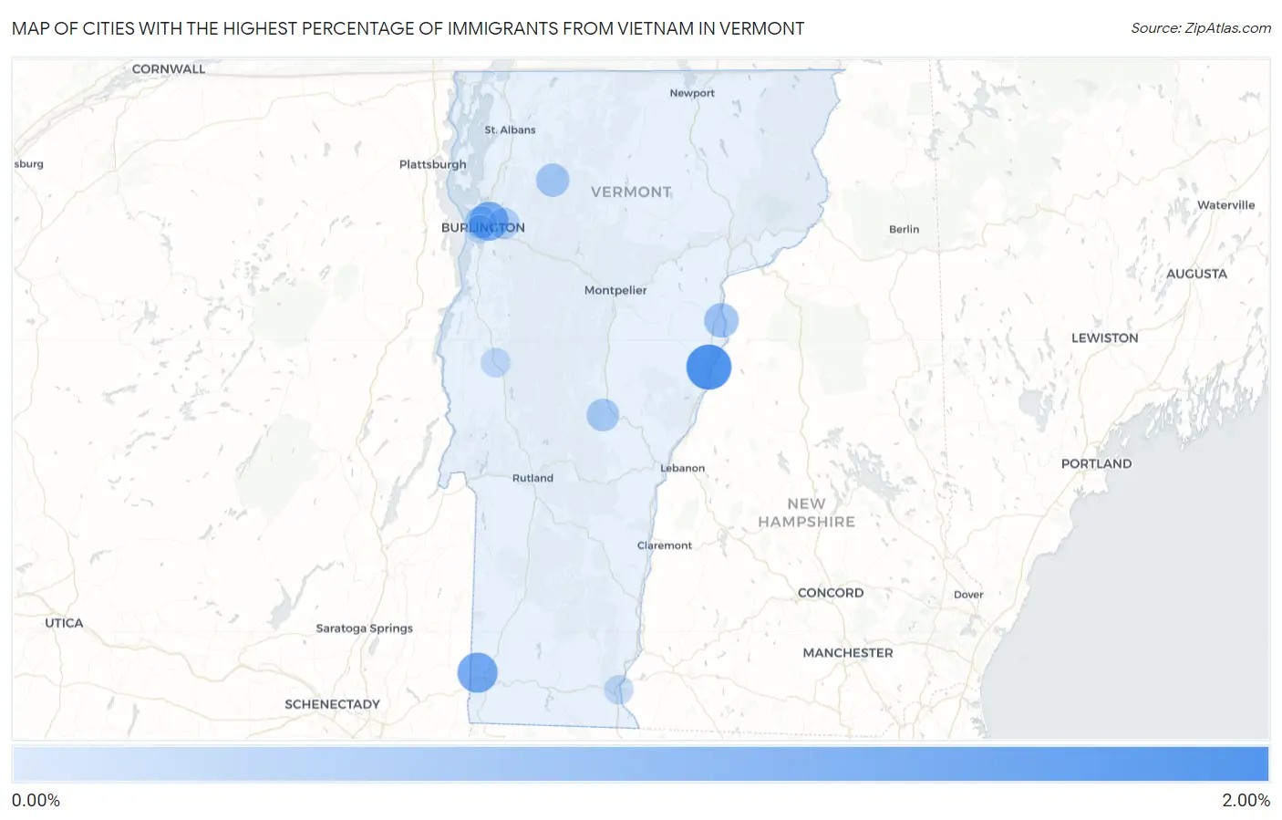 Cities with the Highest Percentage of Immigrants from Vietnam in Vermont Map