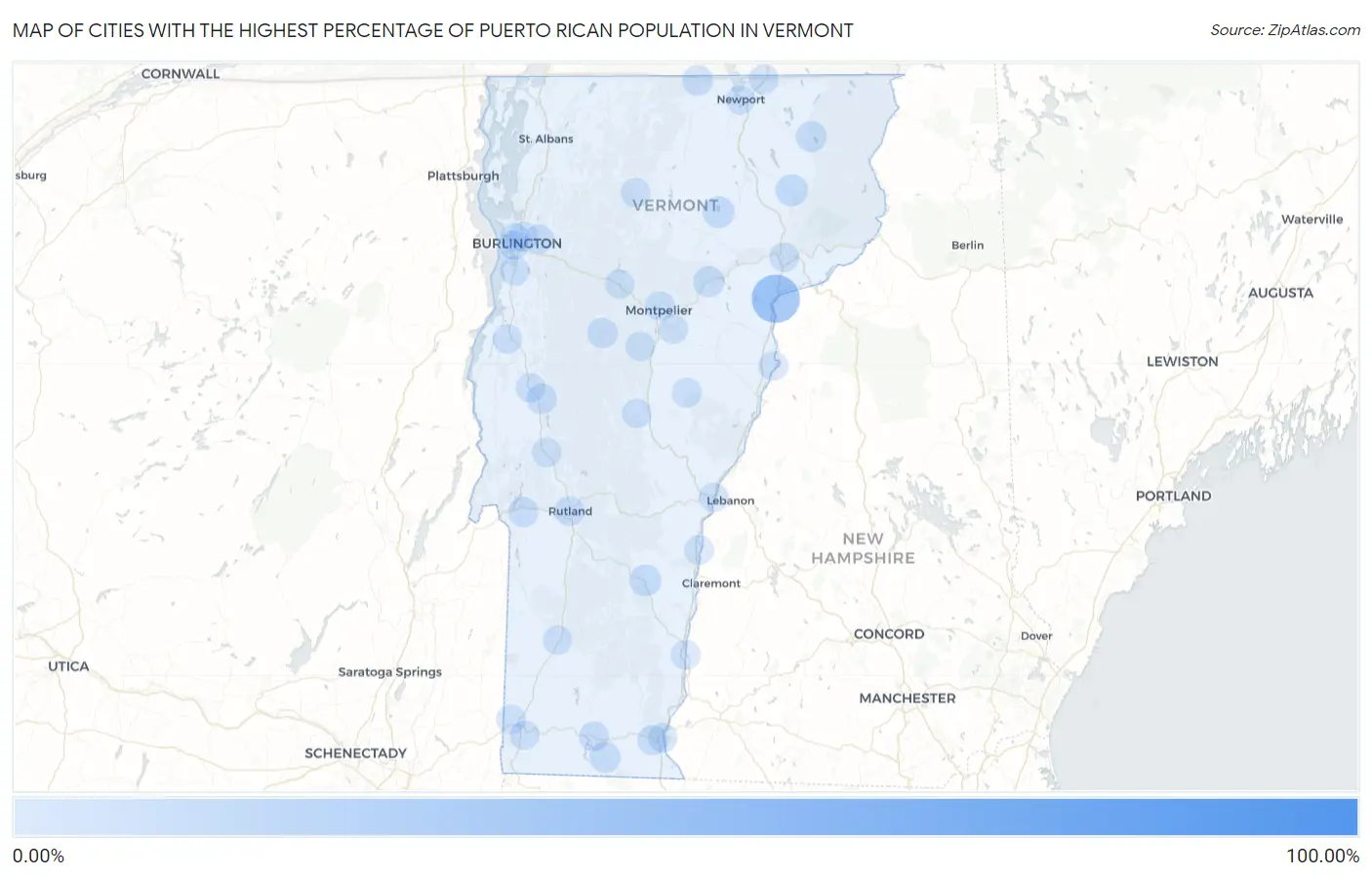 Cities with the Highest Percentage of Puerto Rican Population in Vermont Map