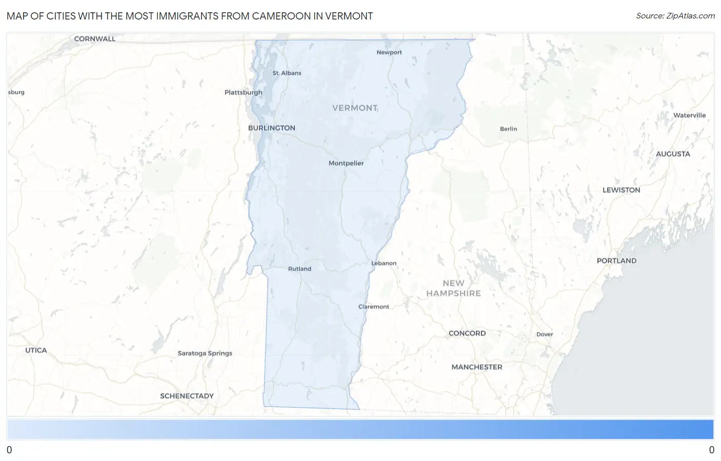 Cities with the Most Immigrants from Cameroon in Vermont Map