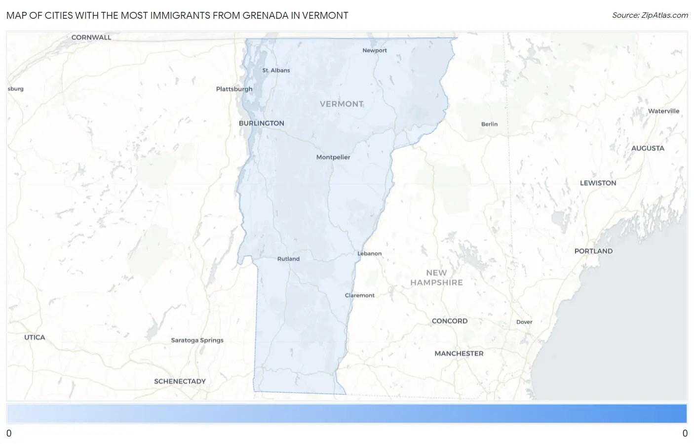 Cities with the Most Immigrants from Grenada in Vermont Map