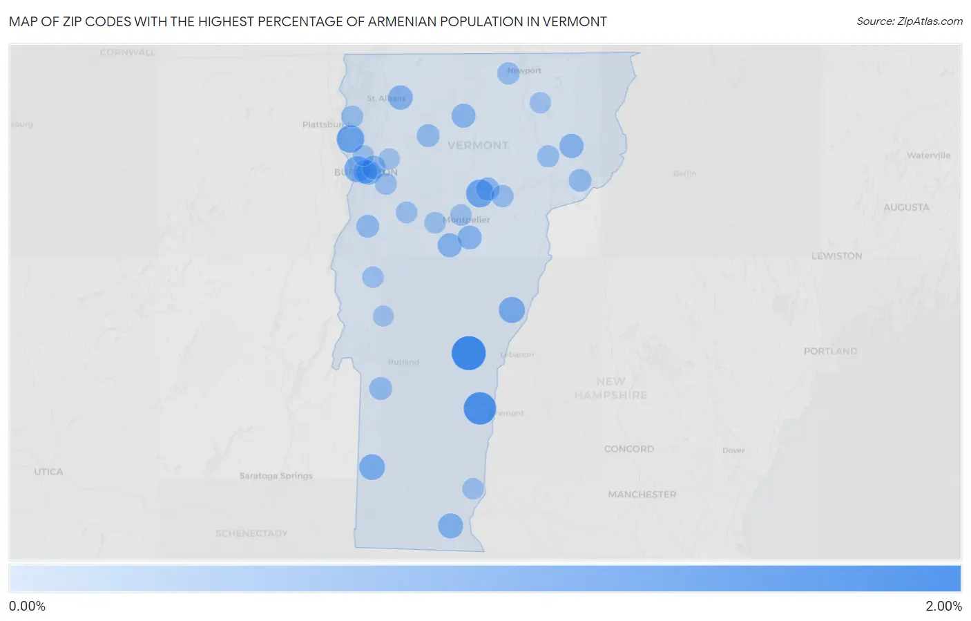 Zip Codes with the Highest Percentage of Armenian Population in Vermont Map