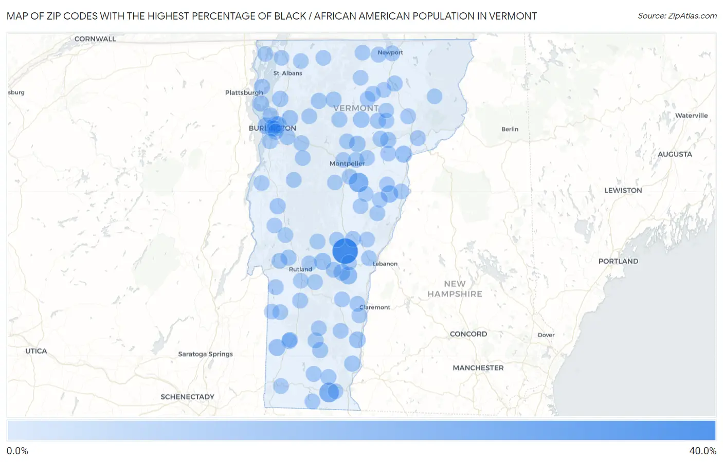 Zip Codes with the Highest Percentage of Black / African American Population in Vermont Map