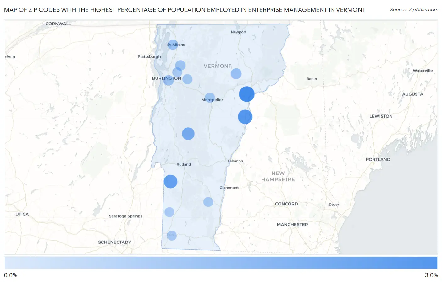 Zip Codes with the Highest Percentage of Population Employed in Enterprise Management in Vermont Map