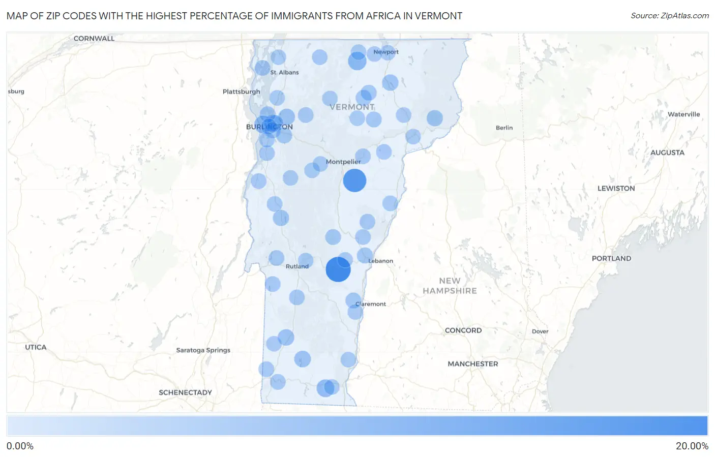 Zip Codes with the Highest Percentage of Immigrants from Africa in Vermont Map