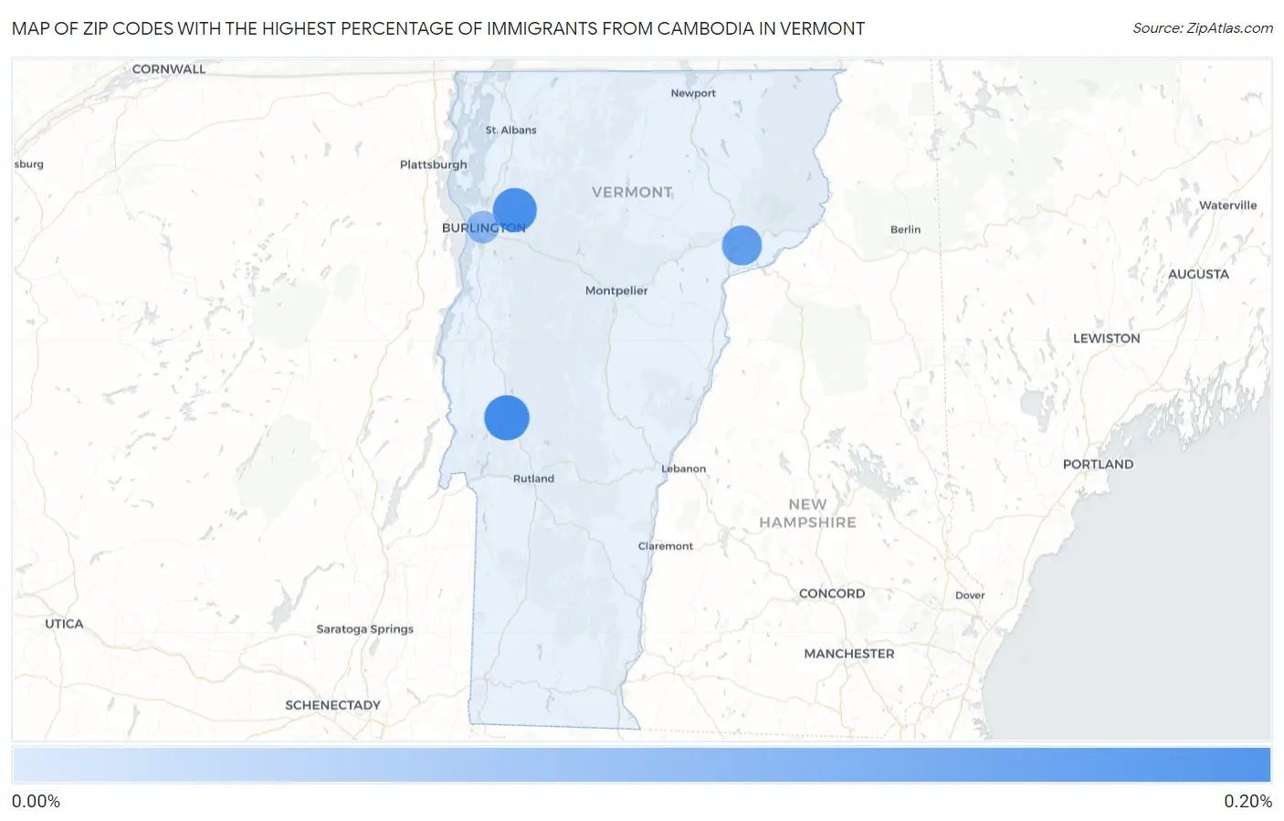 Zip Codes with the Highest Percentage of Immigrants from Cambodia in Vermont Map