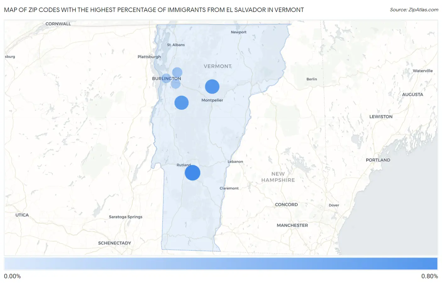 Zip Codes with the Highest Percentage of Immigrants from El Salvador in Vermont Map