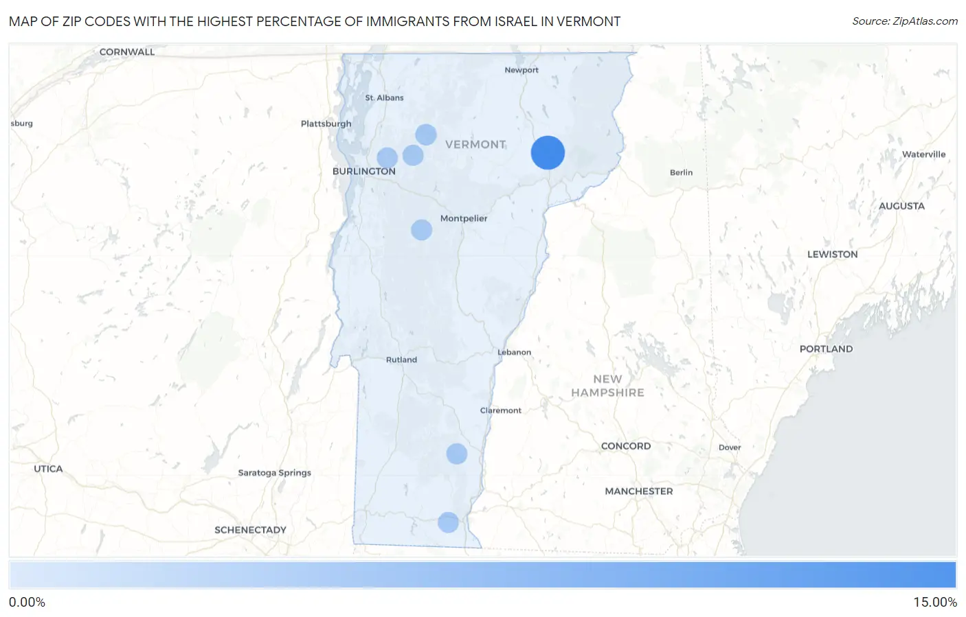 Zip Codes with the Highest Percentage of Immigrants from Israel in Vermont Map