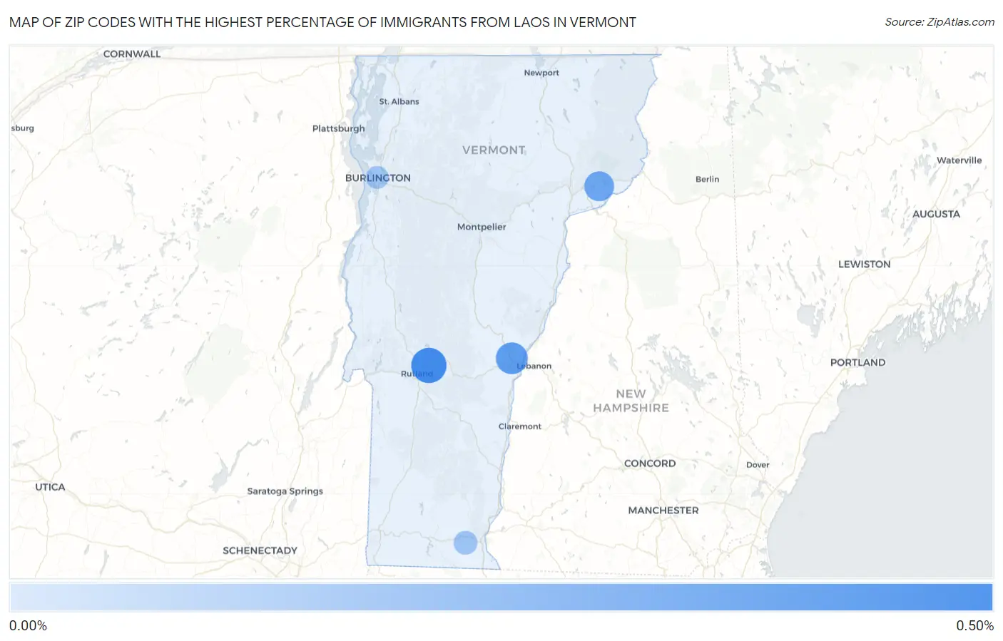 Zip Codes with the Highest Percentage of Immigrants from Laos in Vermont Map