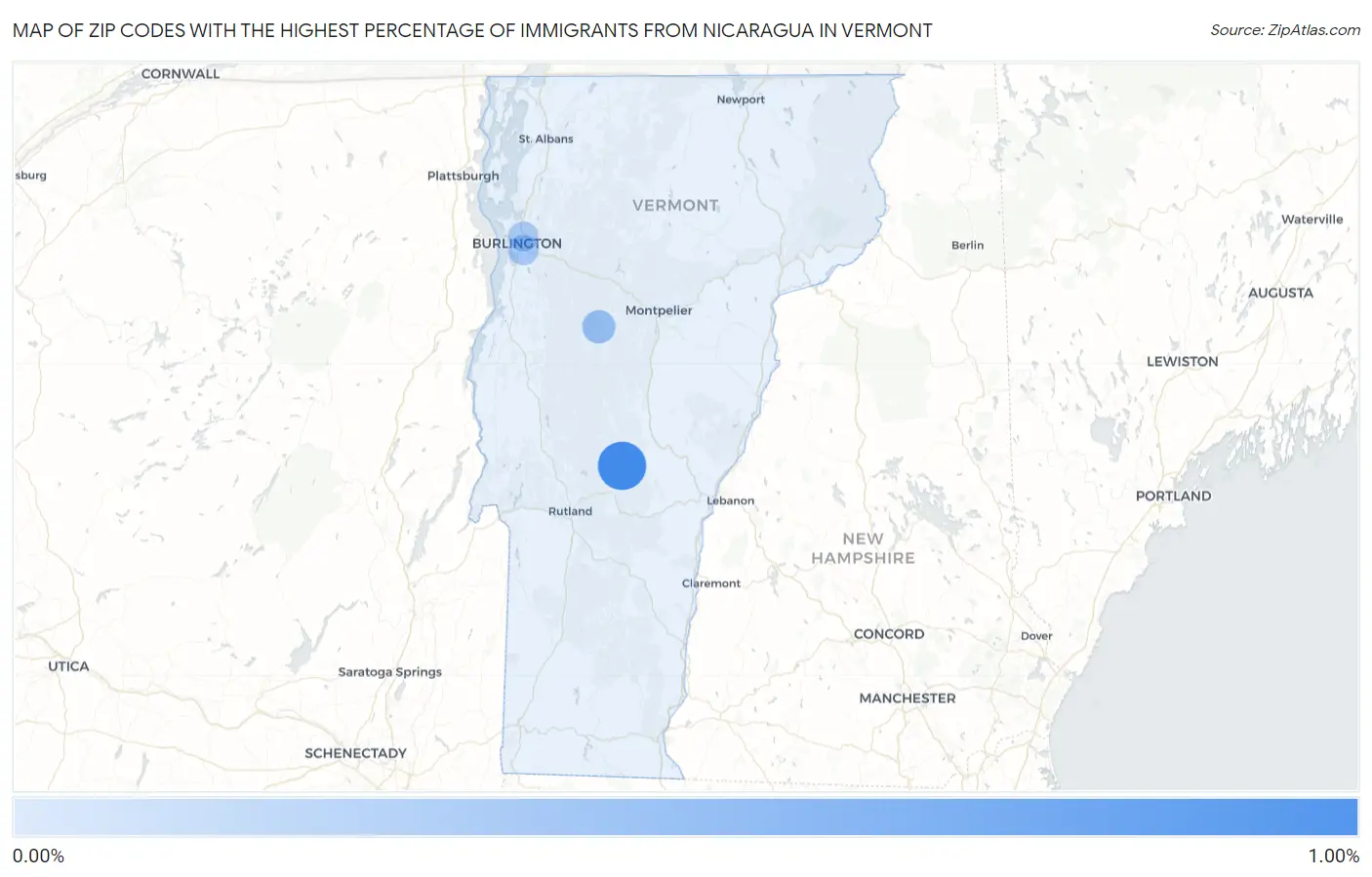 Zip Codes with the Highest Percentage of Immigrants from Nicaragua in Vermont Map