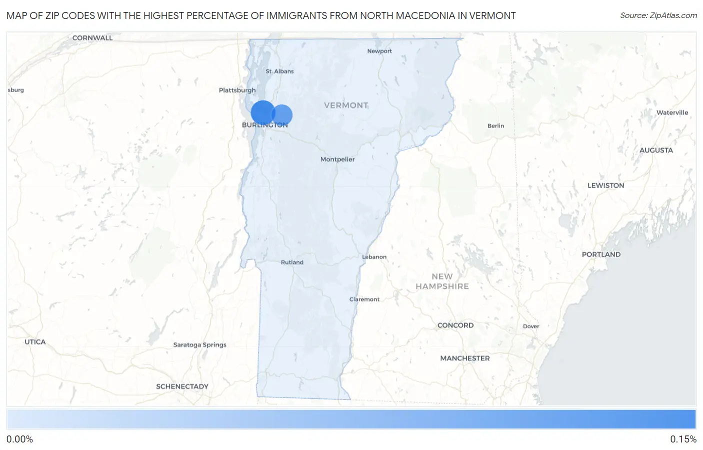 Zip Codes with the Highest Percentage of Immigrants from North Macedonia in Vermont Map