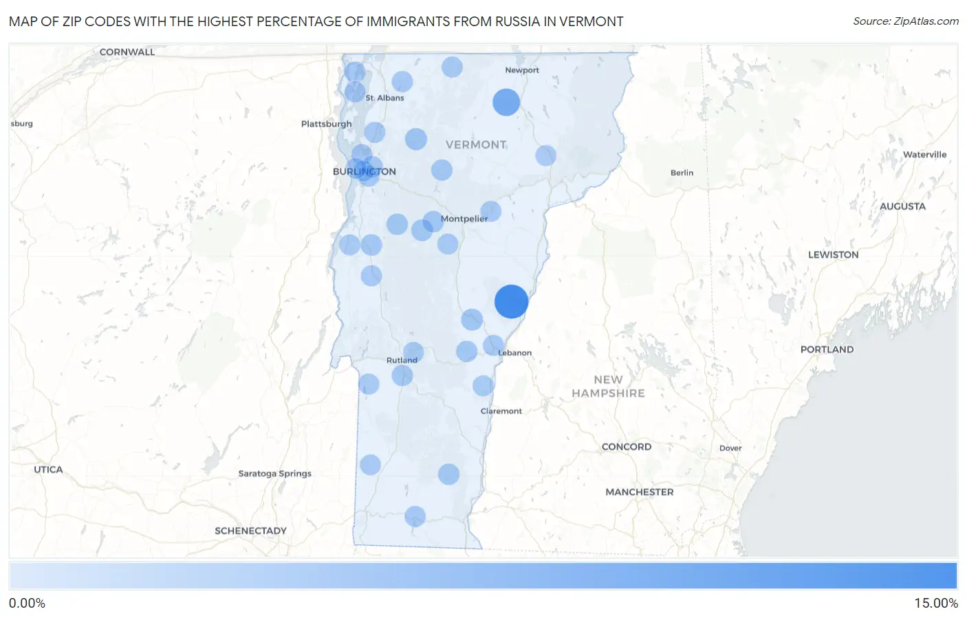 Zip Codes with the Highest Percentage of Immigrants from Russia in Vermont Map