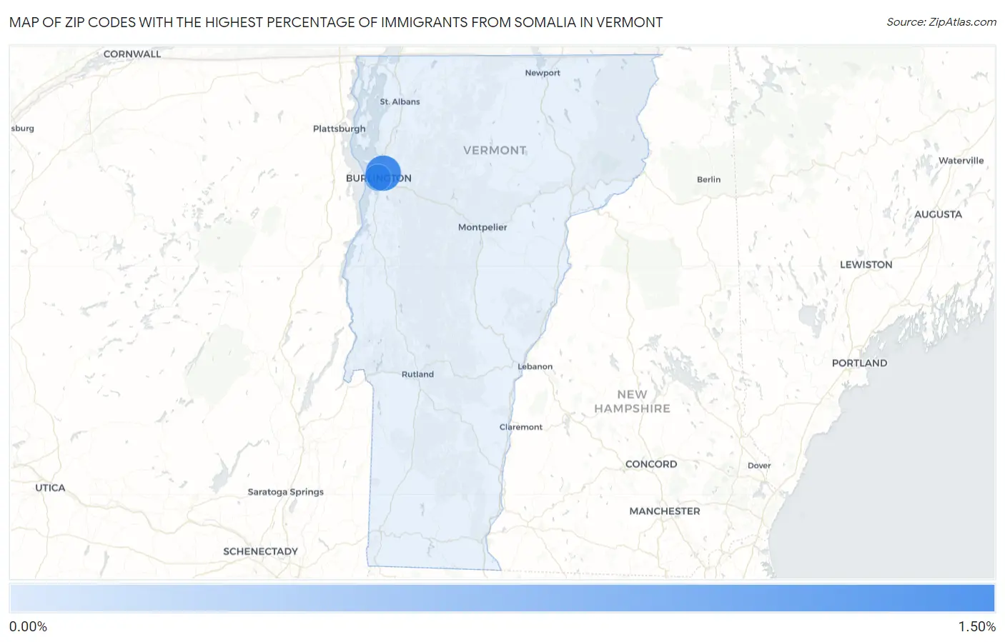 Zip Codes with the Highest Percentage of Immigrants from Somalia in Vermont Map