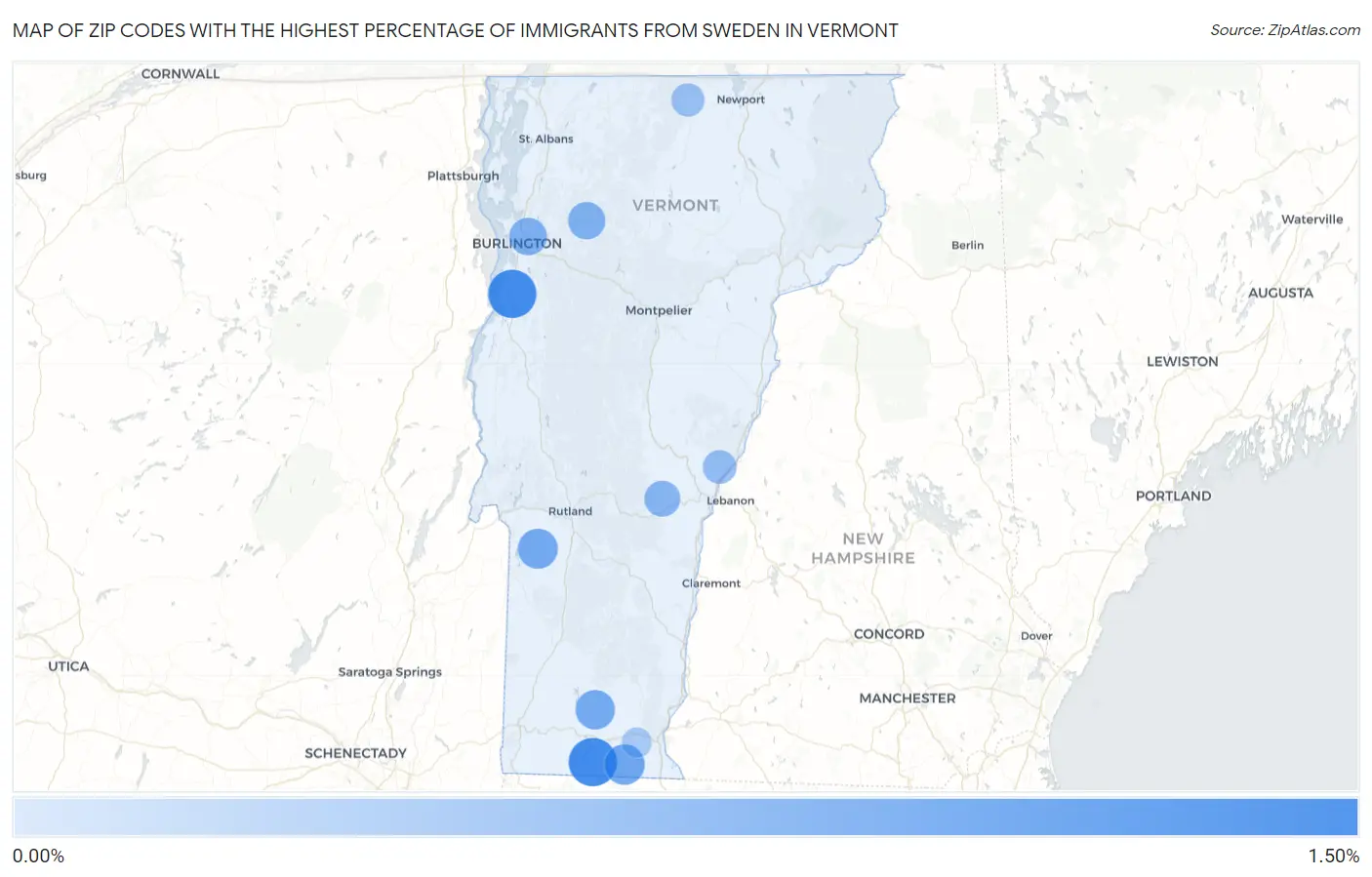Zip Codes with the Highest Percentage of Immigrants from Sweden in Vermont Map