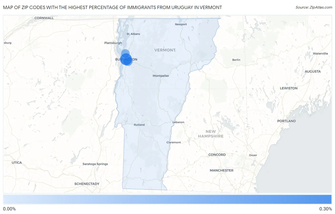 Zip Codes with the Highest Percentage of Immigrants from Uruguay in Vermont Map