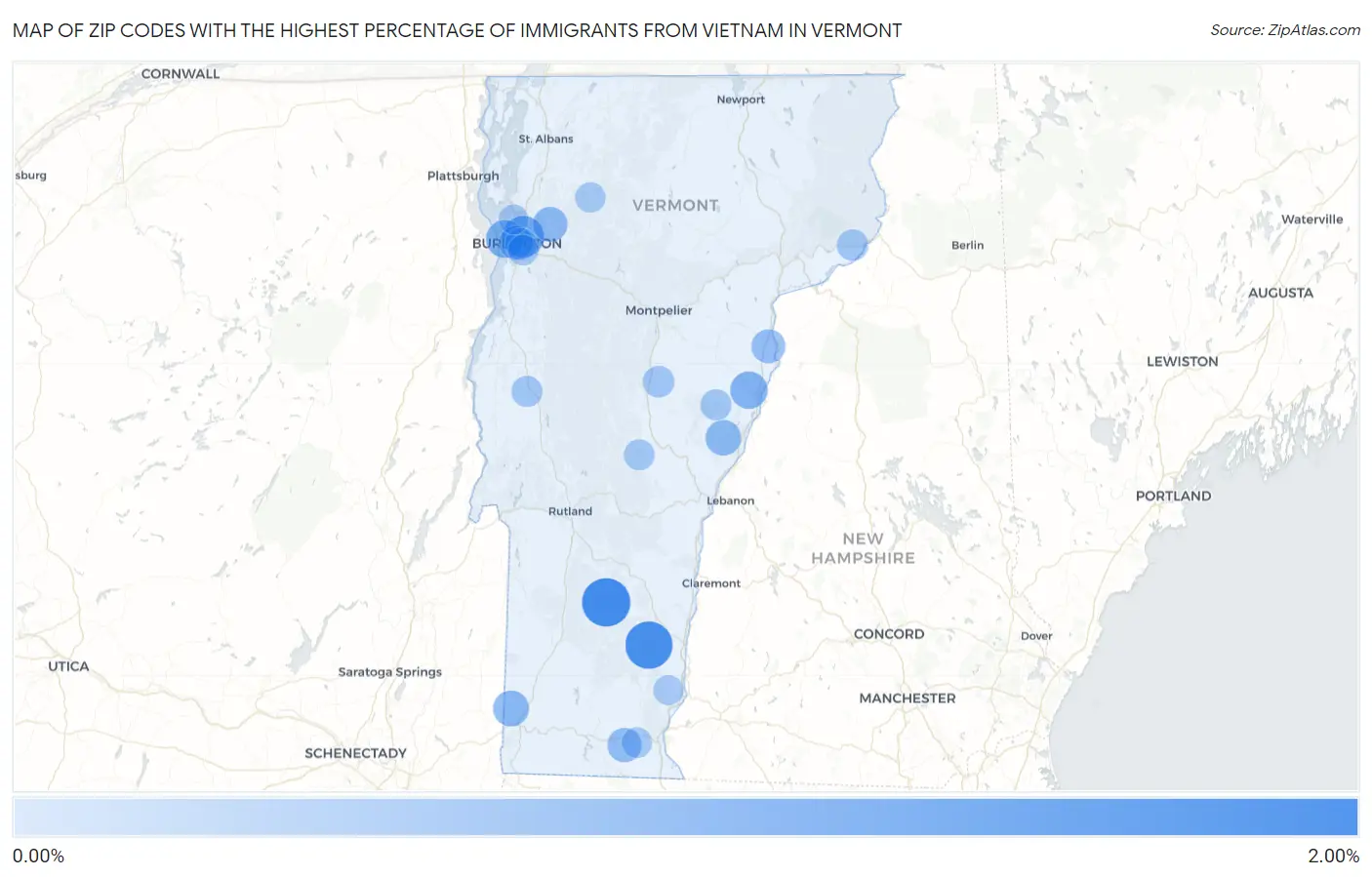 Zip Codes with the Highest Percentage of Immigrants from Vietnam in Vermont Map