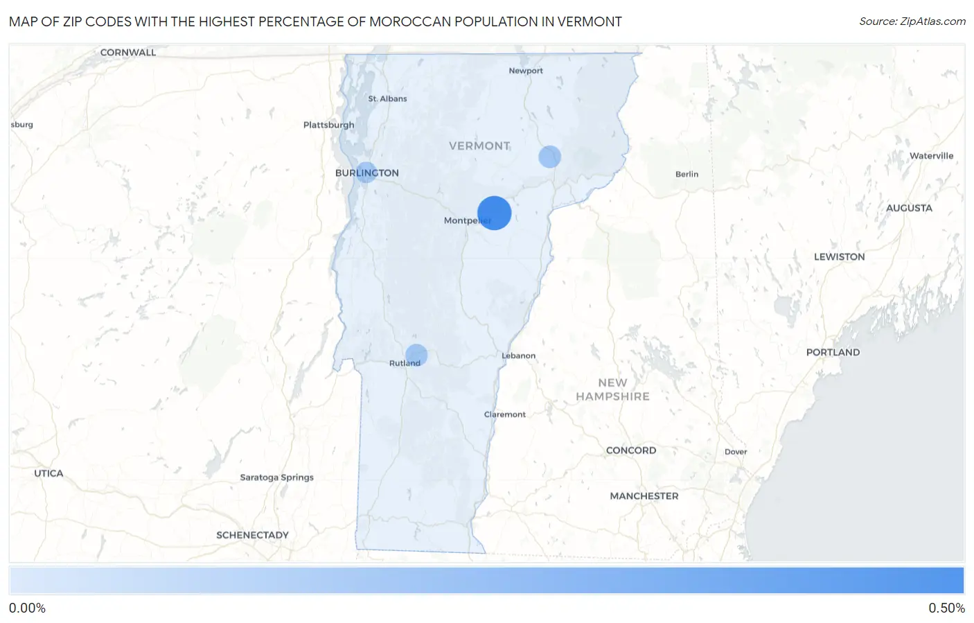 Zip Codes with the Highest Percentage of Moroccan Population in Vermont Map