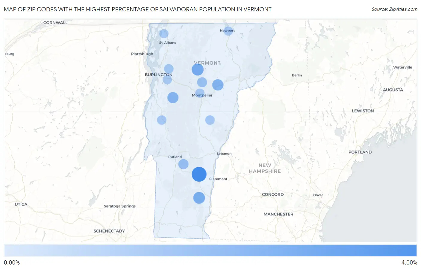 Zip Codes with the Highest Percentage of Salvadoran Population in Vermont Map