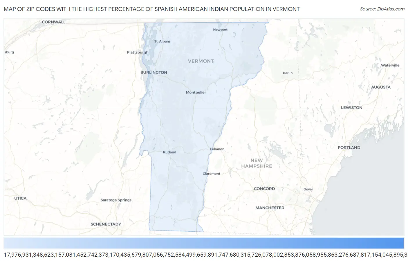 Zip Codes with the Highest Percentage of Spanish American Indian Population in Vermont Map