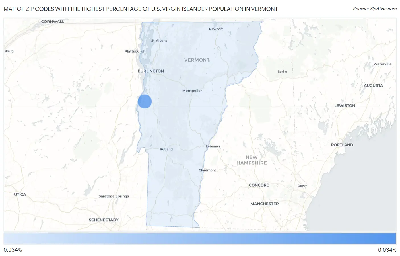 Zip Codes with the Highest Percentage of U.S. Virgin Islander Population in Vermont Map
