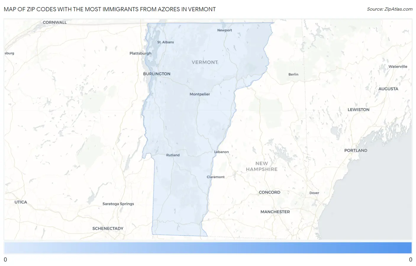 Zip Codes with the Most Immigrants from Azores in Vermont Map
