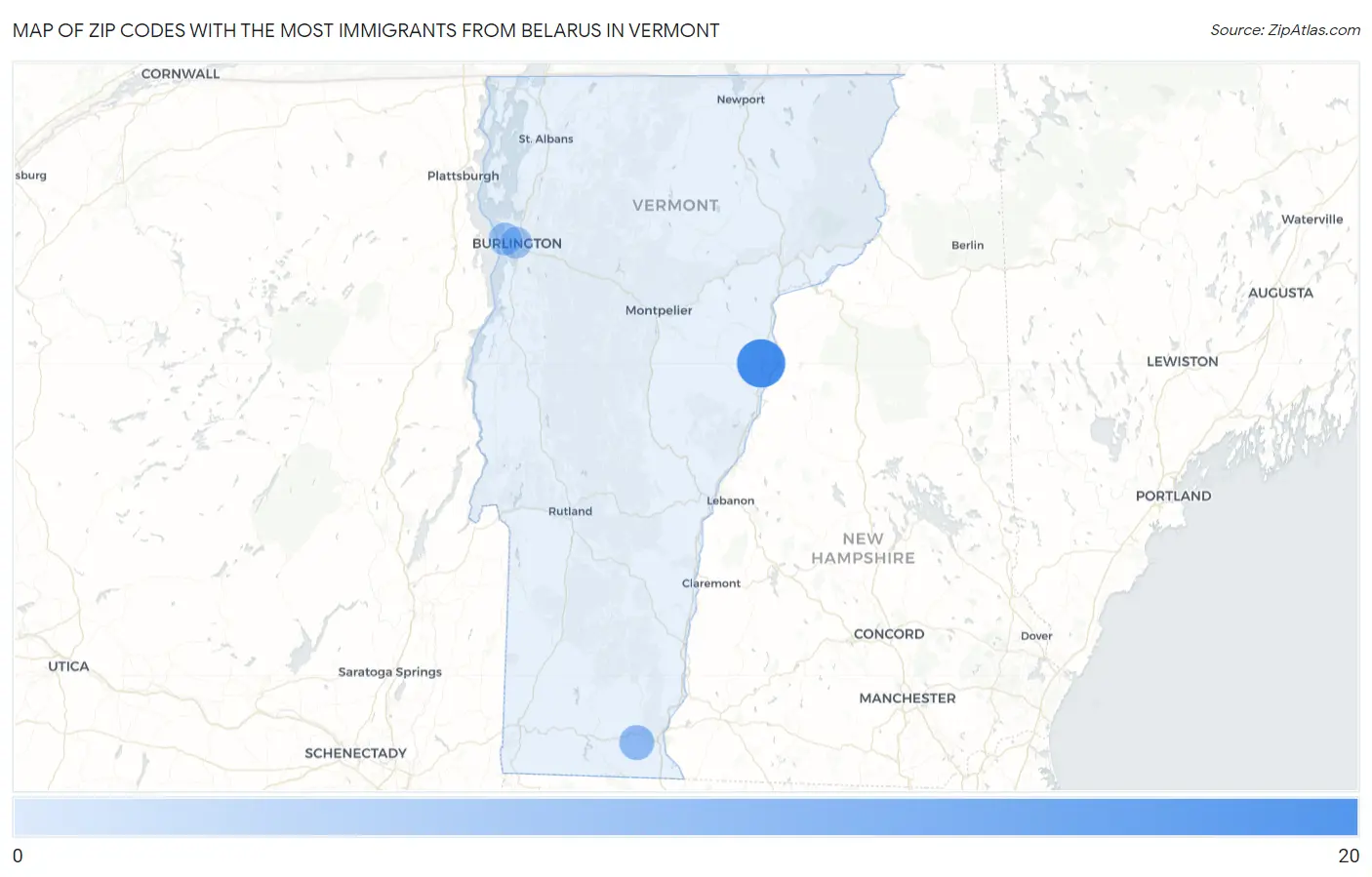Zip Codes with the Most Immigrants from Belarus in Vermont Map
