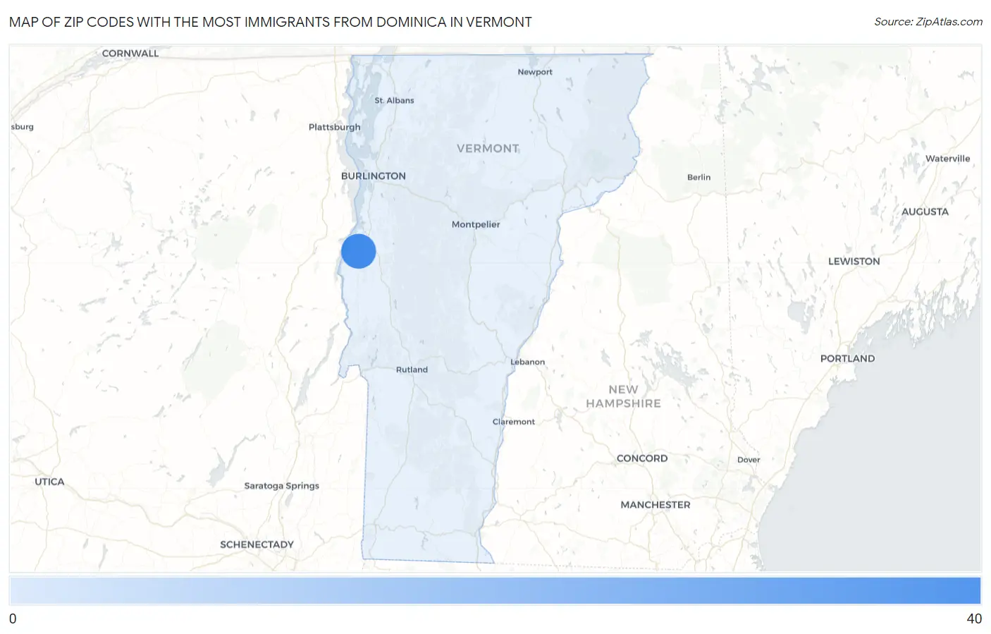 Zip Codes with the Most Immigrants from Dominica in Vermont Map
