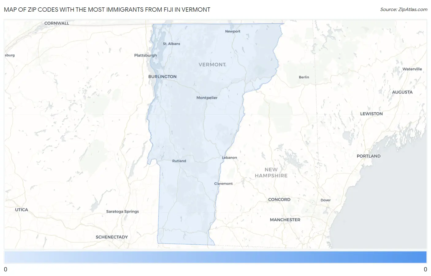 Zip Codes with the Most Immigrants from Fiji in Vermont Map