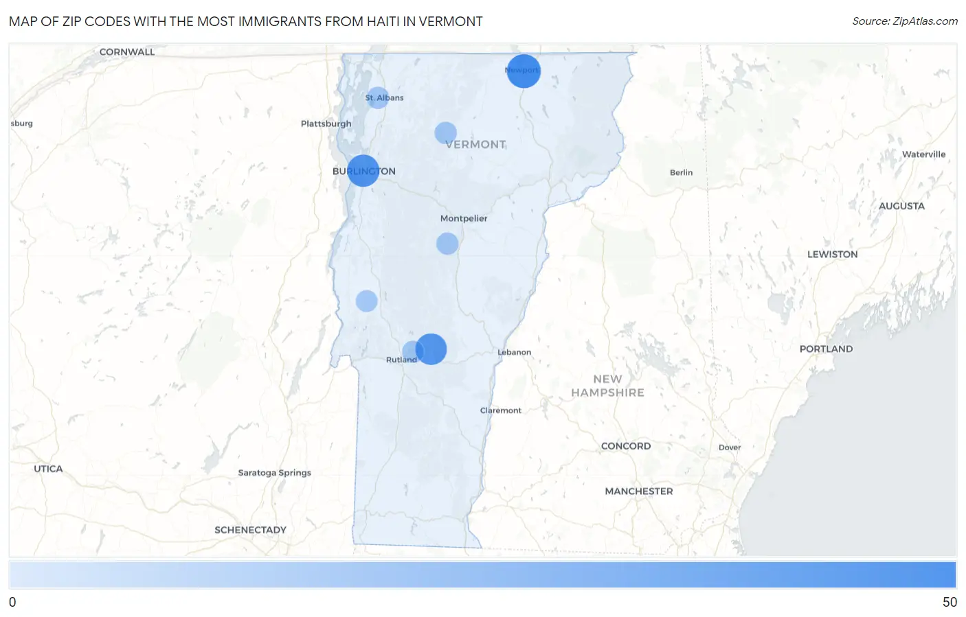 Zip Codes with the Most Immigrants from Haiti in Vermont Map