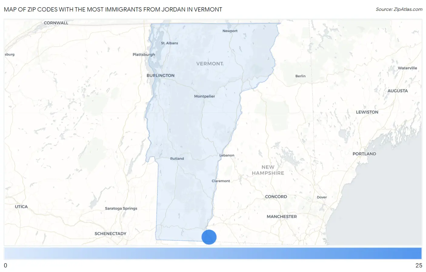 Zip Codes with the Most Immigrants from Jordan in Vermont Map