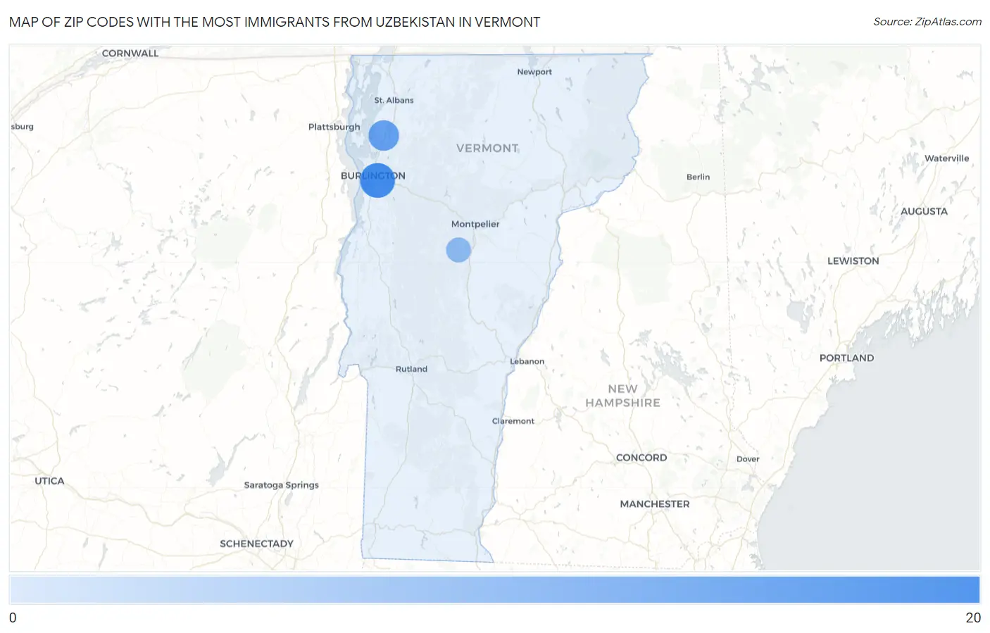 Zip Codes with the Most Immigrants from Uzbekistan in Vermont Map