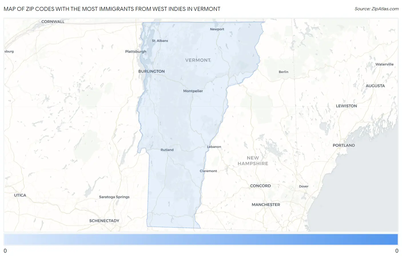 Zip Codes with the Most Immigrants from West Indies in Vermont Map