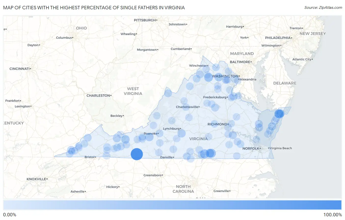 Cities with the Highest Percentage of Single Fathers in Virginia Map