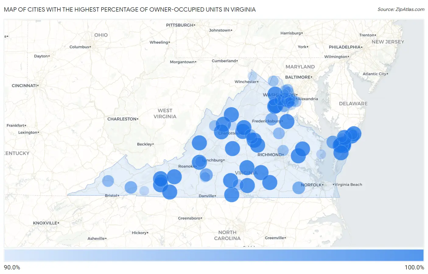 Cities with the Highest Percentage of Owner-Occupied Units in Virginia Map