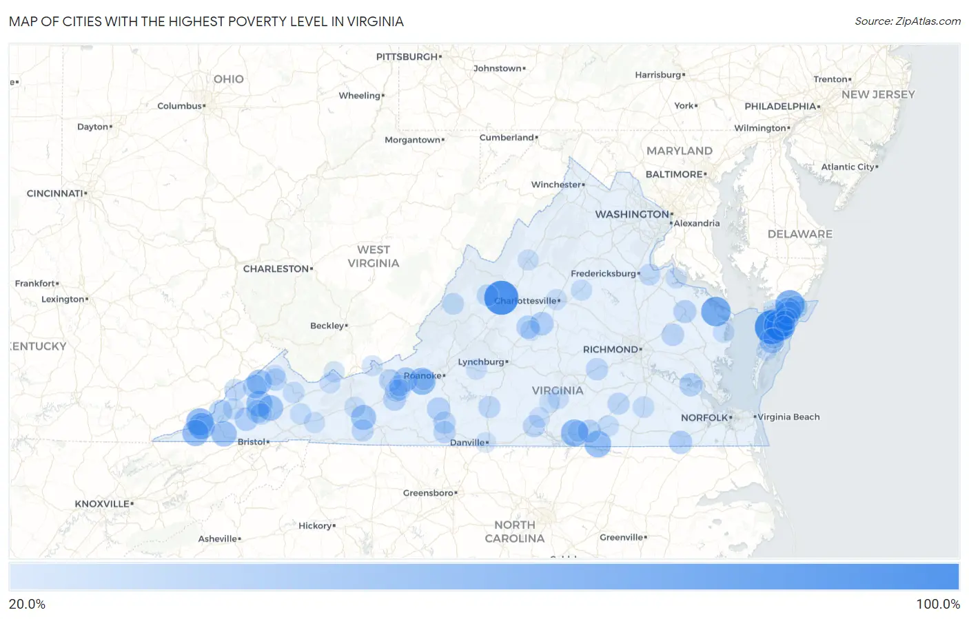 Cities with the Highest Poverty Level in Virginia Map