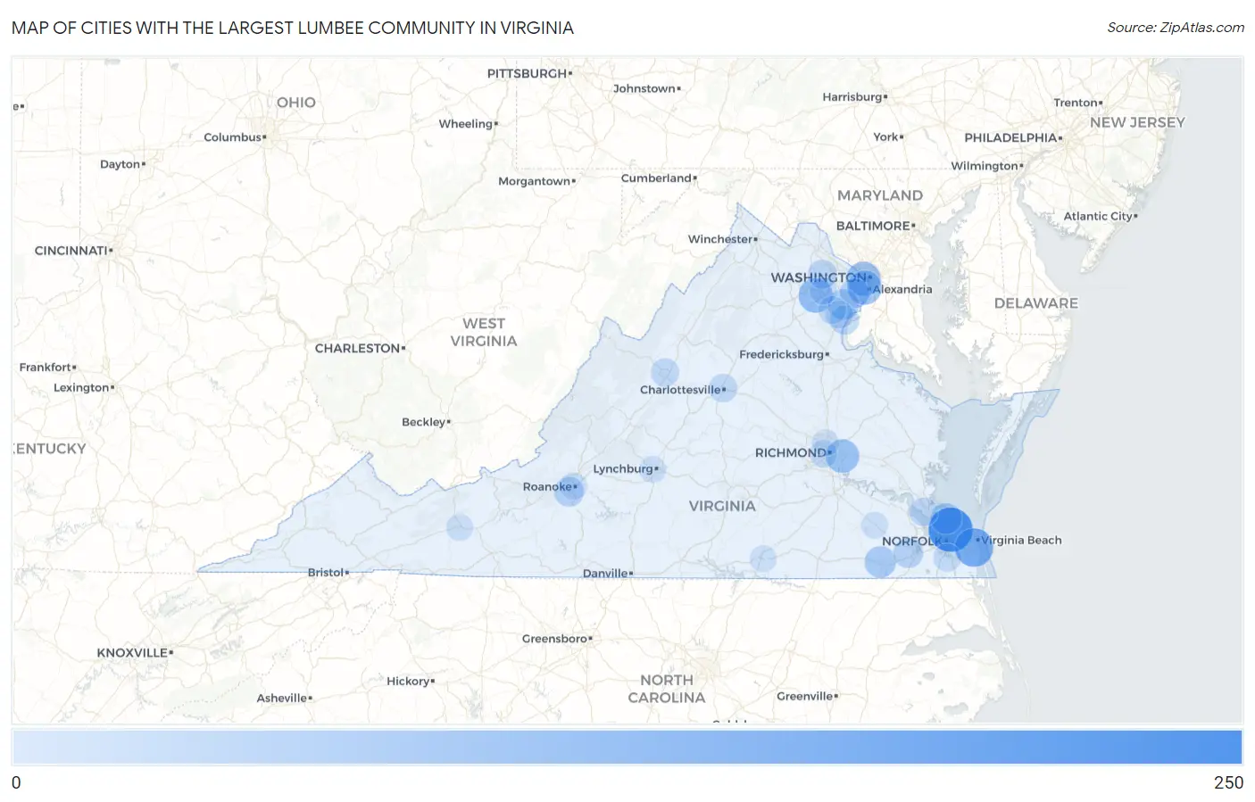 Cities with the Largest Lumbee Community in Virginia Map