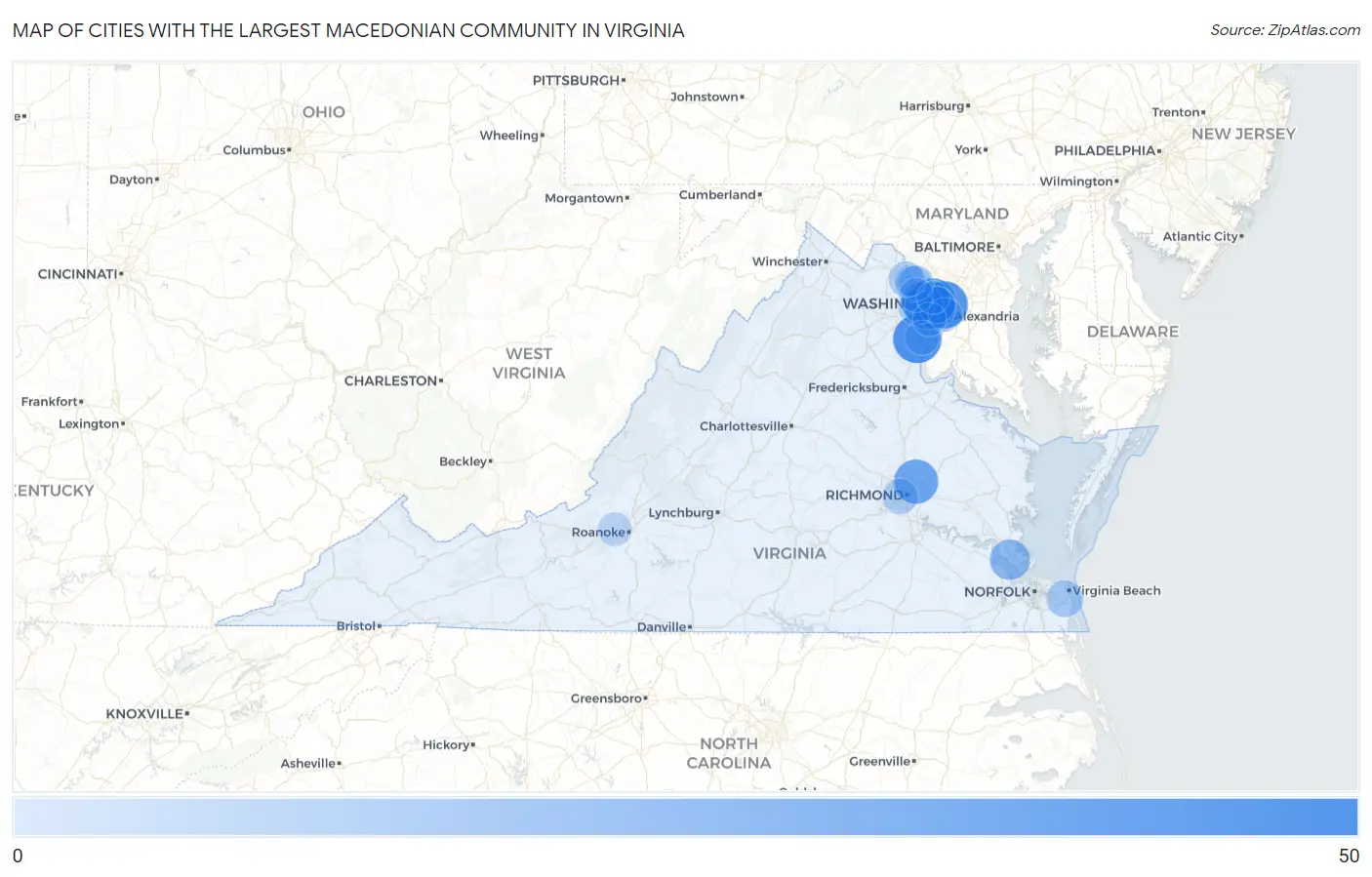 Cities with the Largest Macedonian Community in Virginia Map