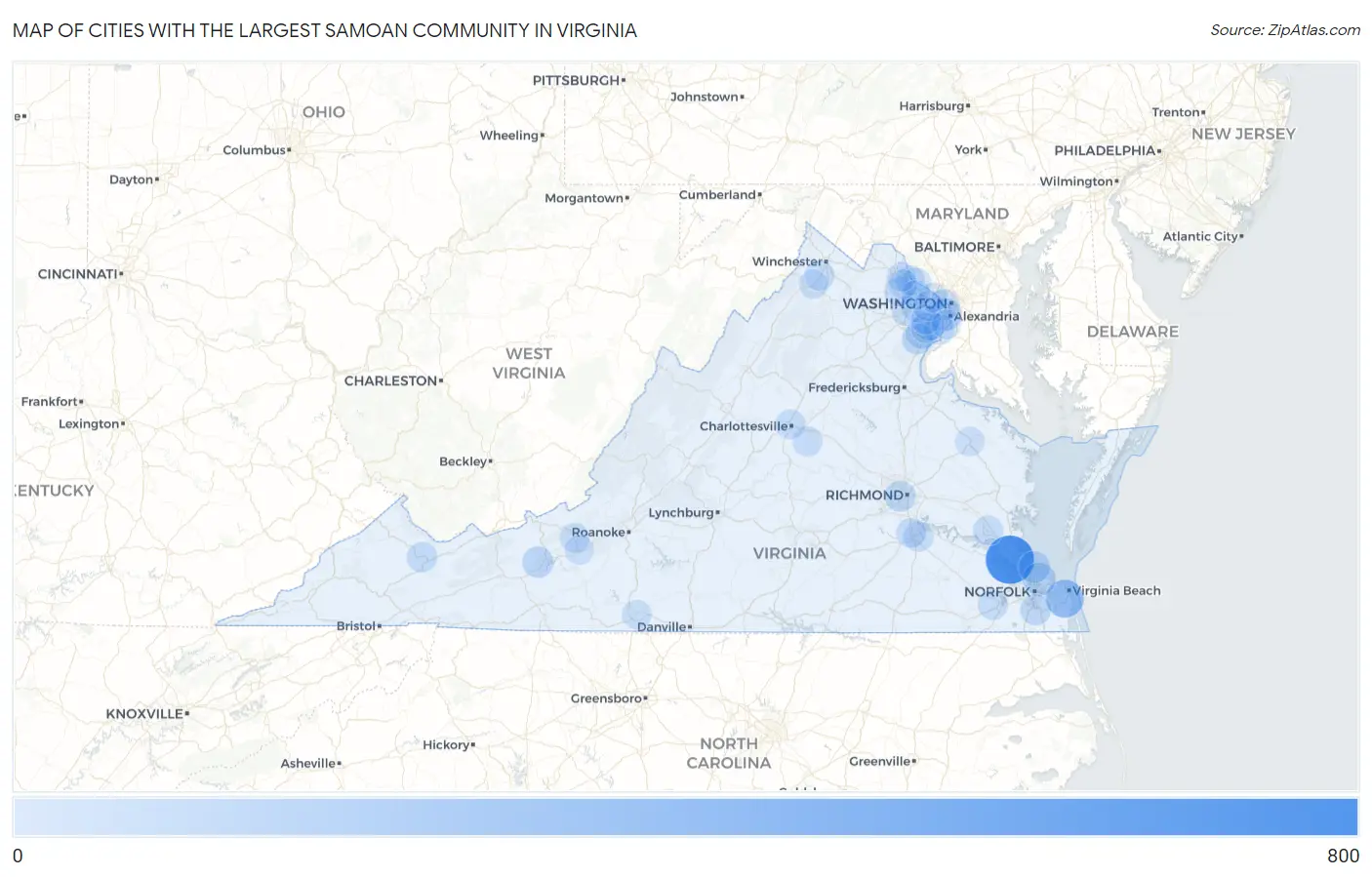 Cities with the Largest Samoan Community in Virginia Map