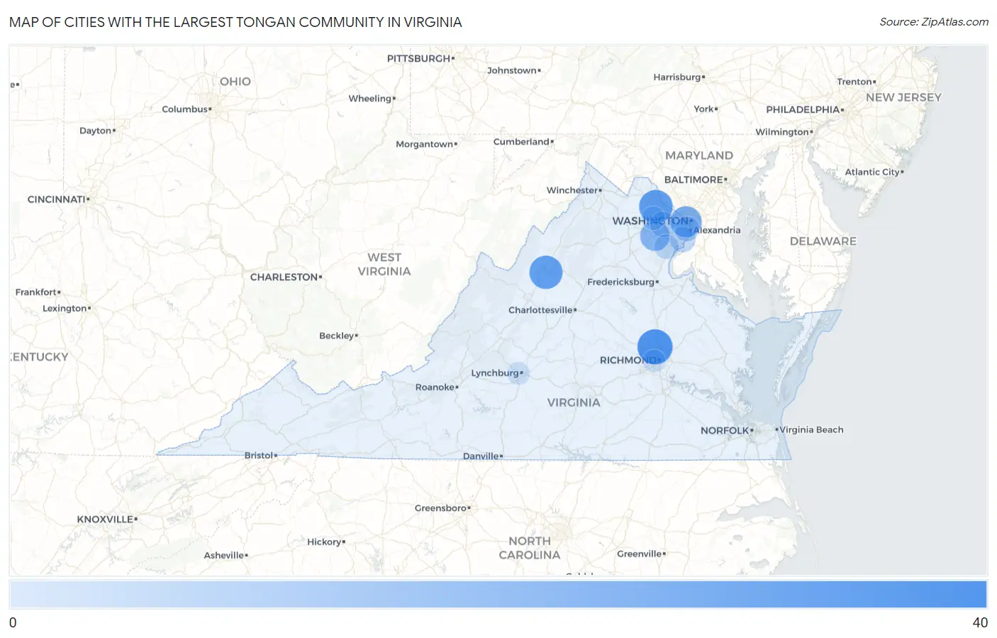 Cities with the Largest Tongan Community in Virginia Map