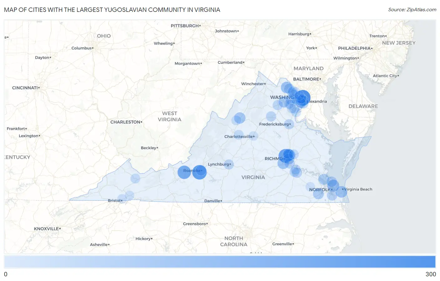 Cities with the Largest Yugoslavian Community in Virginia Map