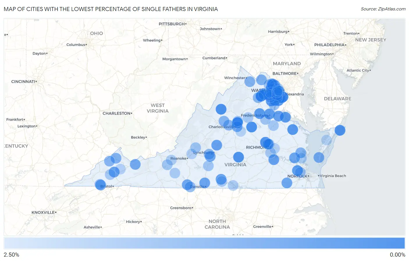 Cities with the Lowest Percentage of Single Fathers in Virginia Map