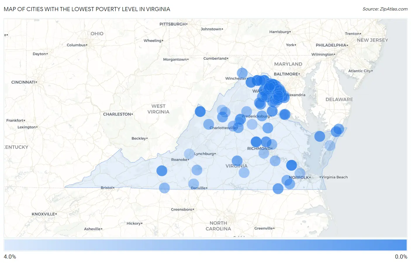 Cities with the Lowest Poverty Level in Virginia Map