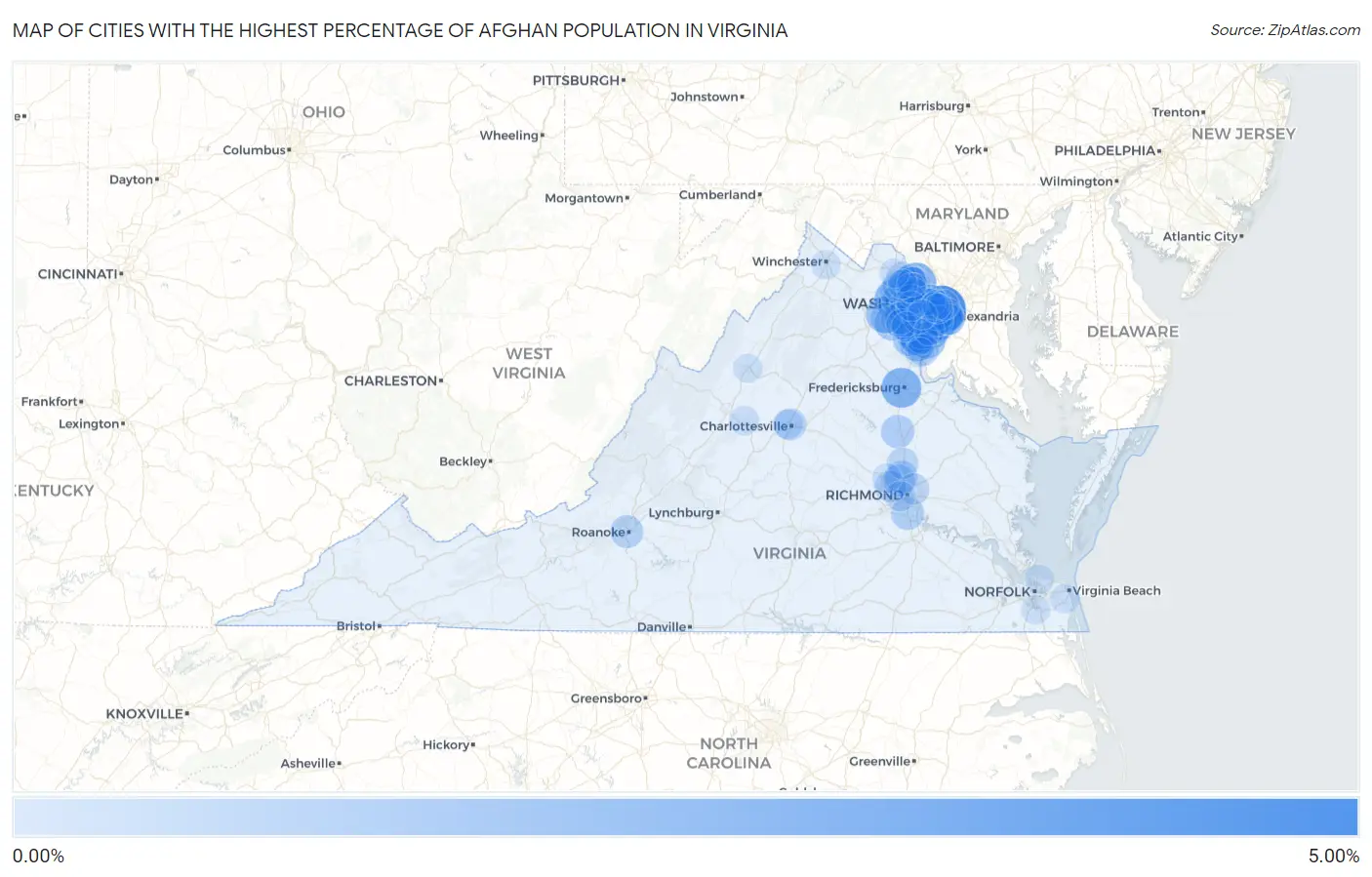 Cities with the Highest Percentage of Afghan Population in Virginia Map