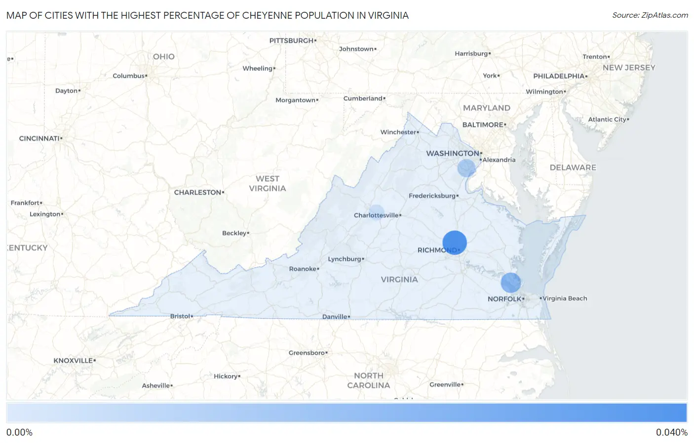Cities with the Highest Percentage of Cheyenne Population in Virginia Map