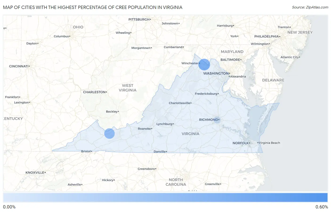 Cities with the Highest Percentage of Cree Population in Virginia Map