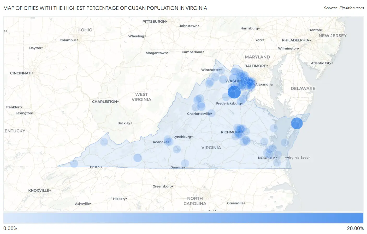 Cities with the Highest Percentage of Cuban Population in Virginia Map