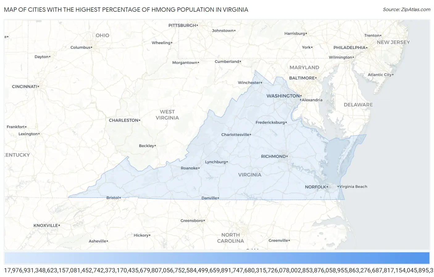 Cities with the Highest Percentage of Hmong Population in Virginia Map