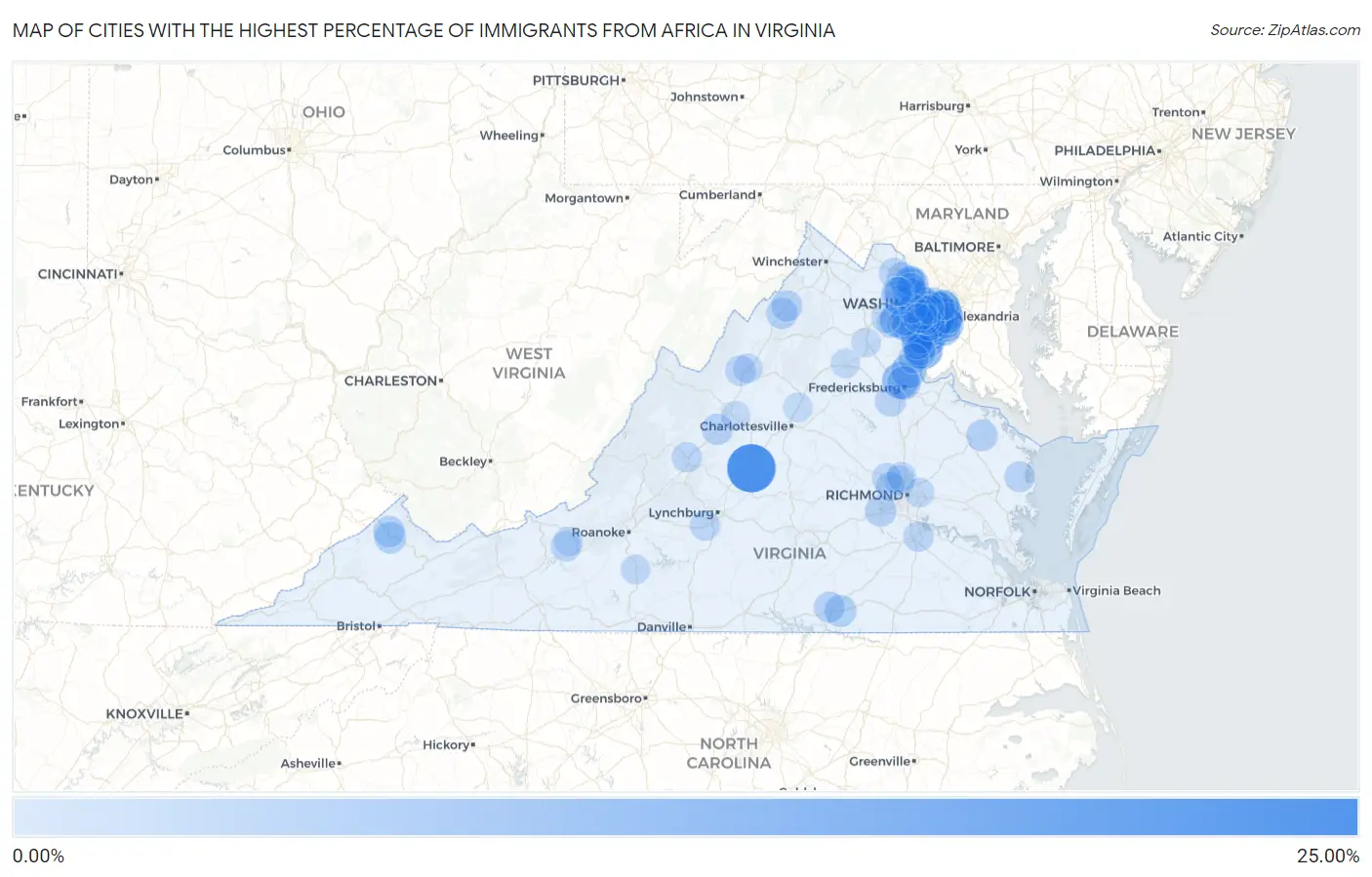Cities with the Highest Percentage of Immigrants from Africa in Virginia Map