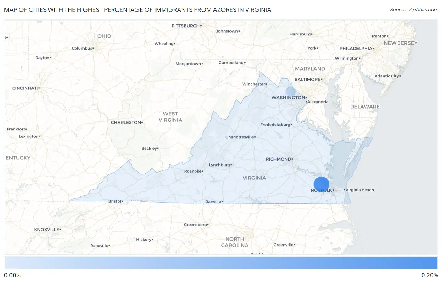 Cities with the Highest Percentage of Immigrants from Azores in Virginia Map