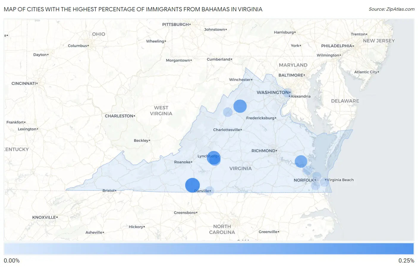 Cities with the Highest Percentage of Immigrants from Bahamas in Virginia Map
